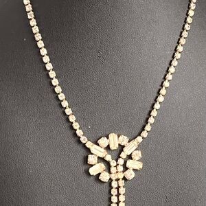 VTG 1950s Rhinestone Choker Baguette Dangle Necklace 13”